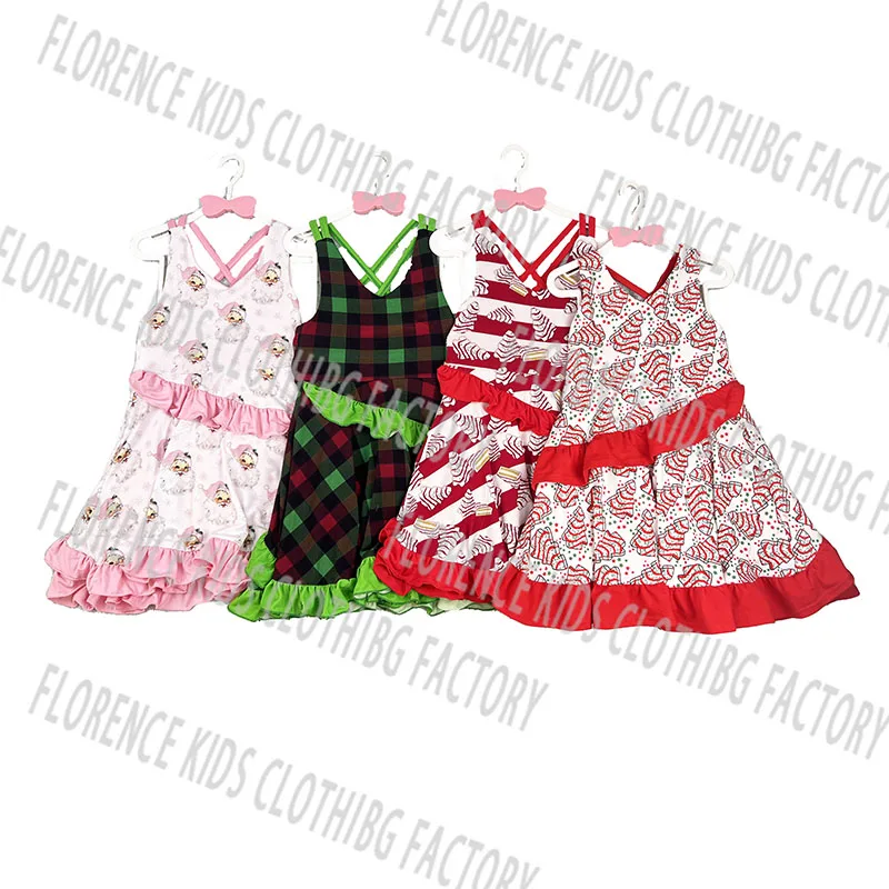DH OEM Christmas custom wholesale toddler baby children red bamboo dress kids dresses for girls