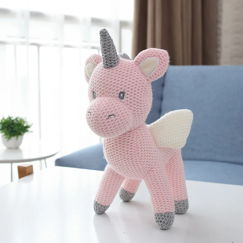 Stuffed Unicorn Rabbit Elephant Bear Dinosaur Knitted Fabric Soft Toy Girls Boys Animal Dolls Birthday Gift for Kids Girl Toy