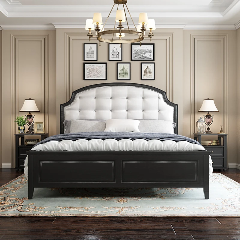 Luxury wooden storage bedroom furniture king queen leather Upholstered head board bed frame