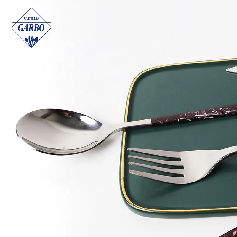 High quality Restaurant Hotel Wedding Flatware Tea Spoon Set Stainless Steel Tableware  Printed Sprayed Dessert Spoon for Cafe