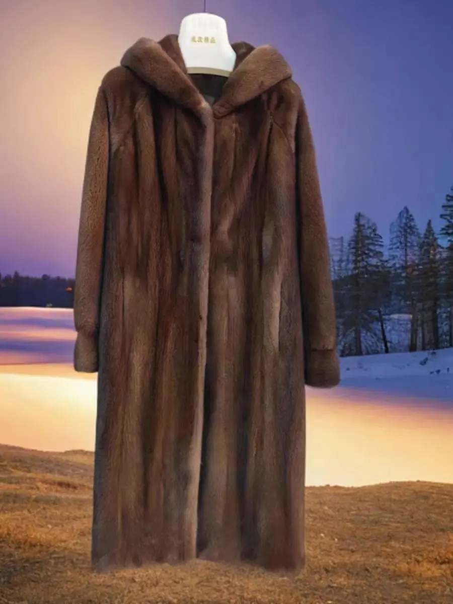 Natural  Brown  Mink  fur  coat   Supper quality   winter  women  classic   Mink  fur coat with  Hood