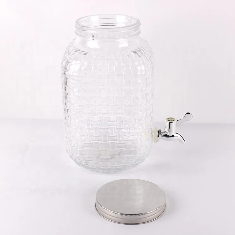 1 Gallon Wholesale Cold Juice Beverage Glass Drink Dispenser Jar with Metal Lid
