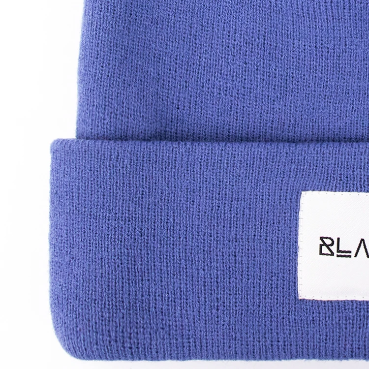 Hengxing wholesale Acrylic cuff beanie woven label Ski Custom Knit Skull Beanie hat