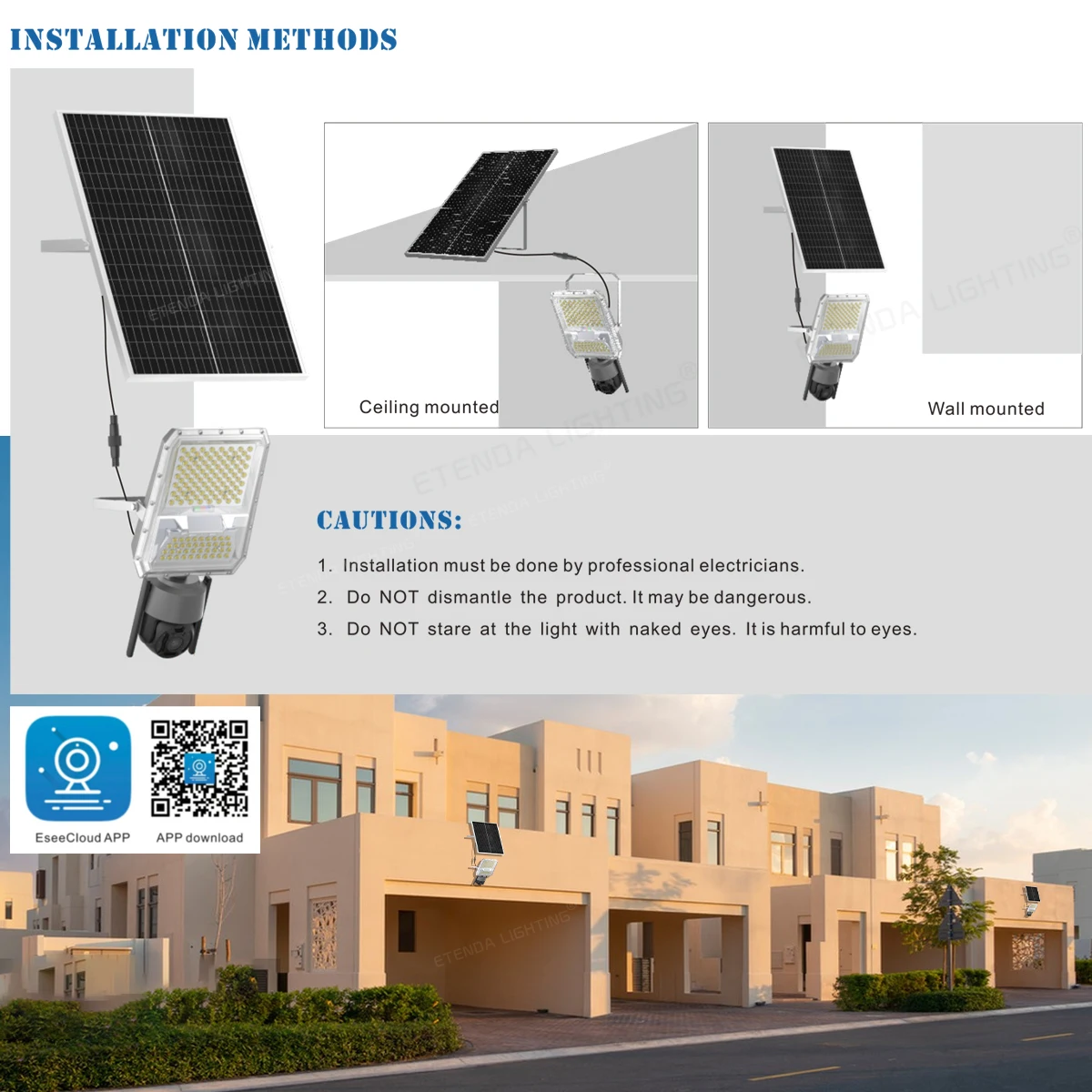 ETD-SB 300w Long-Lasting Solar Lamps Ip67 4g Or Wifi Solar System Lights Outdoor Solar Flood Light With Camera