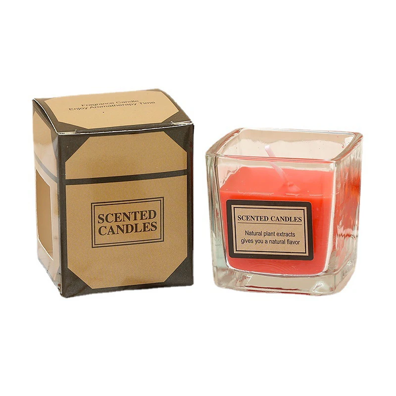 Square Small Transparent Glass Cup Aroma Scented Candle for Home Decor, Clear Glass Jar Fragrance Soy Wax Color Scented Candle