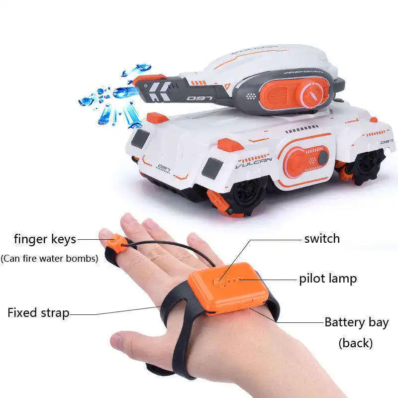 RC Water Bomb Tank Gesture Control Car 2.4G 4WD Gravity Watch RC Vehicle With Light&Music 360 Rotate Stunt Car Battle Shoots Toy