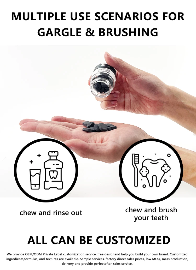 Natural Toothpaste Tablets Charcoal Whitening Teeth 60 Pcs Soild Toothpaste Halal Certified