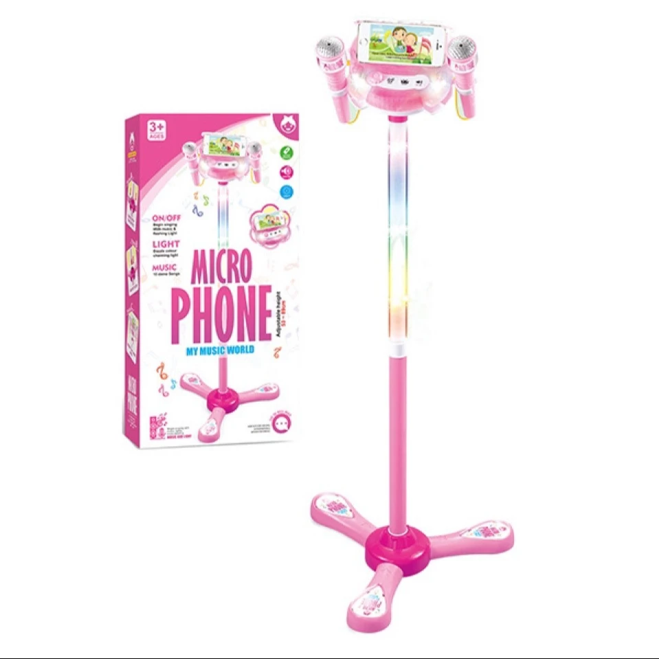 Karaoke Singing Toy Light Music MP3 Function Plastic Instruments Musical Toy Microphone Stand for Kids