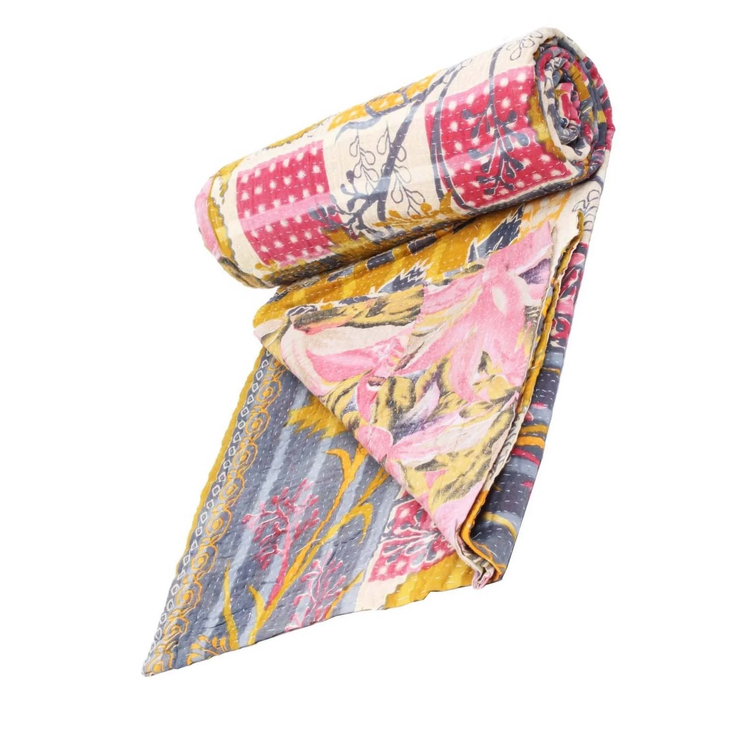 Западное Бенгальское индийское двустороннее сшитое вручную одеяло для старых сари