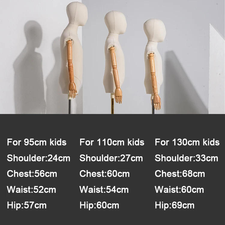 Cheap Fashion Half Body Child Bust Fabric Mannequin With Wooden Arms