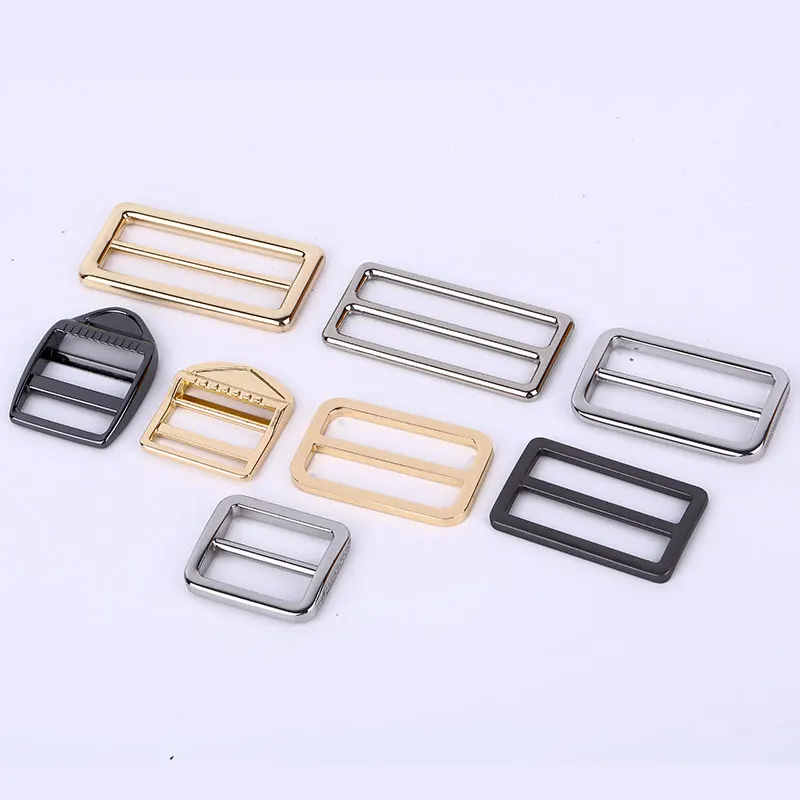Metal adjustable buckle 38mm 25mm 20mm handbag belt length three-slider for belts and webbing.