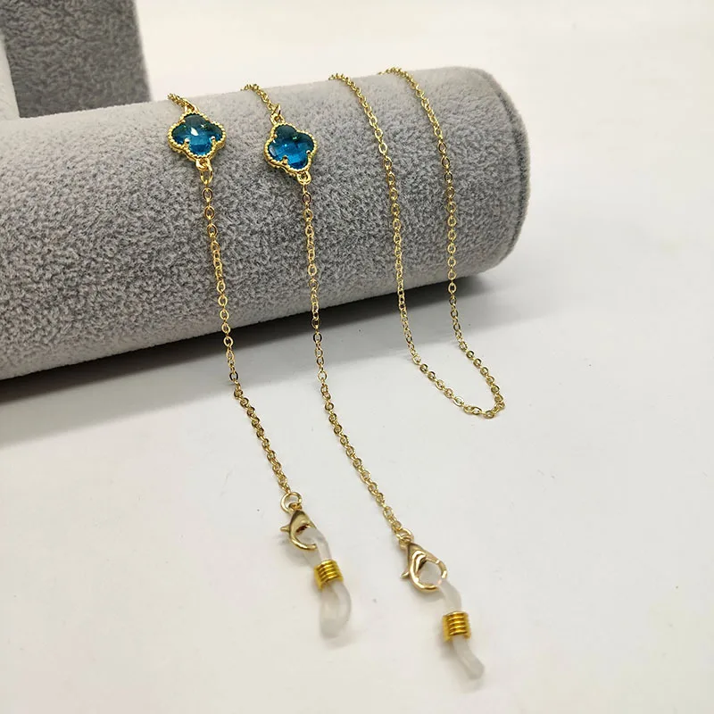 New Design Multi-color Simple Four-leaf Clover Rhinestone Metal Sunglasses Chain Glasses Lanyard Mask Anti-lost Lanyard