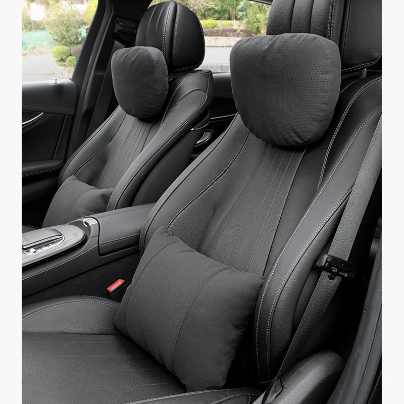 Car Suede headrest Neck guard pillow Universal in-car memory cotton high elastic soft waist back seat headrest