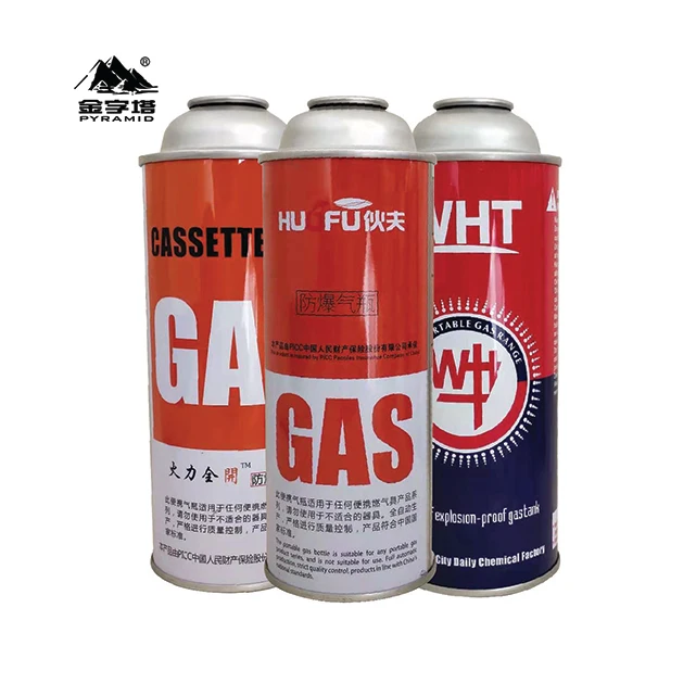 Manufacturer pyramid printing empty Aerosol Tinplate butane gas can with valve and cap