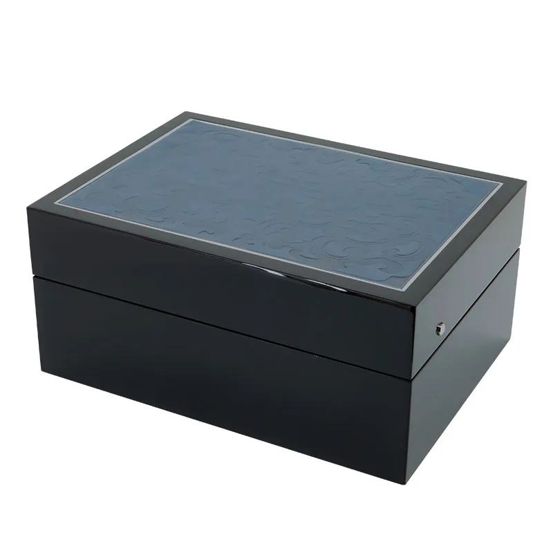 High-End Black PU Leather Fashion Style Piano Glossy Lacquer  Solid Wooden Decoration Watch Box for Wholesale