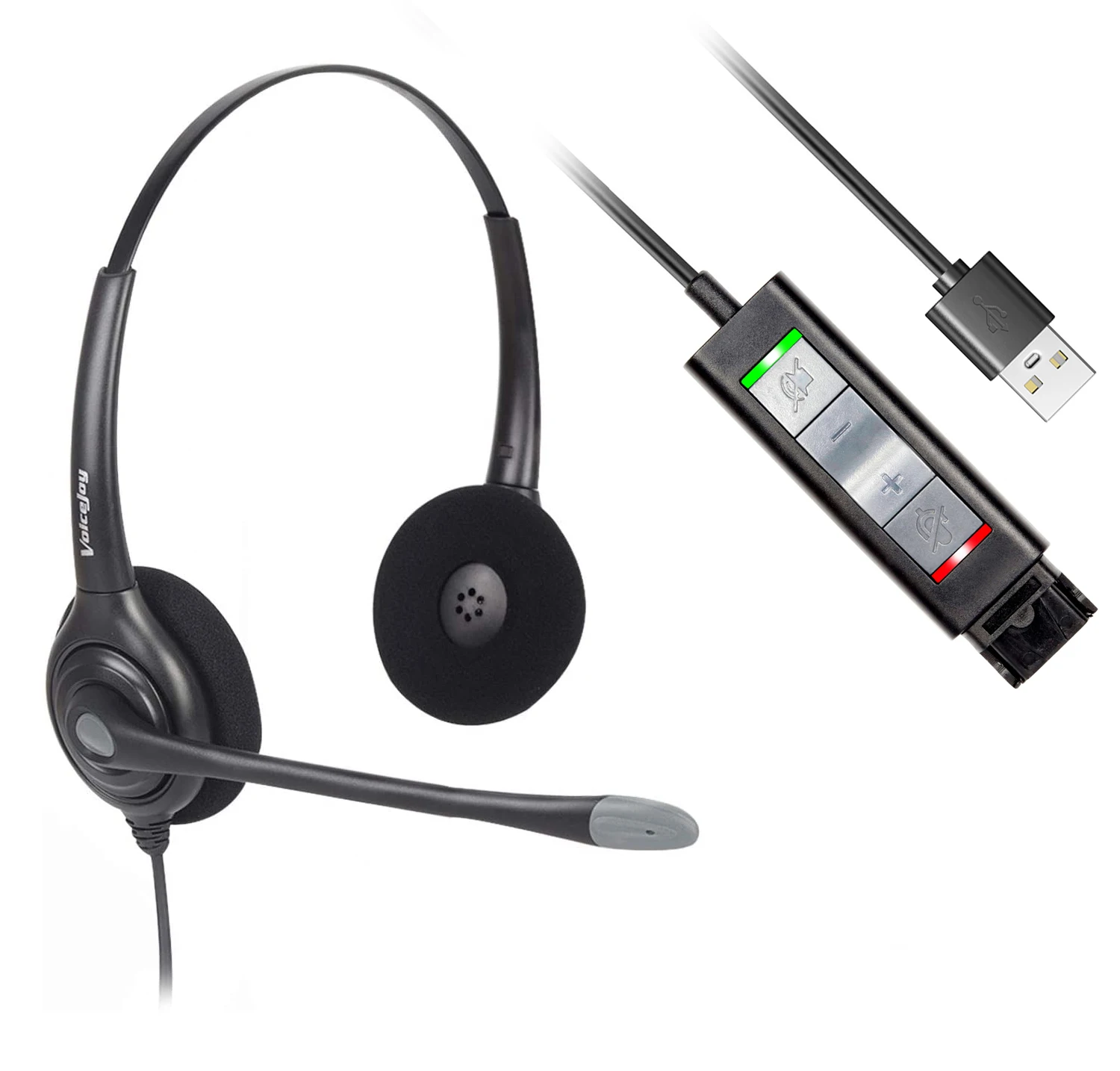 VoiceJoy USB Headset with Microphone Binaural Office Headset Plantronics Quick Disconnect to USB Adapter Included