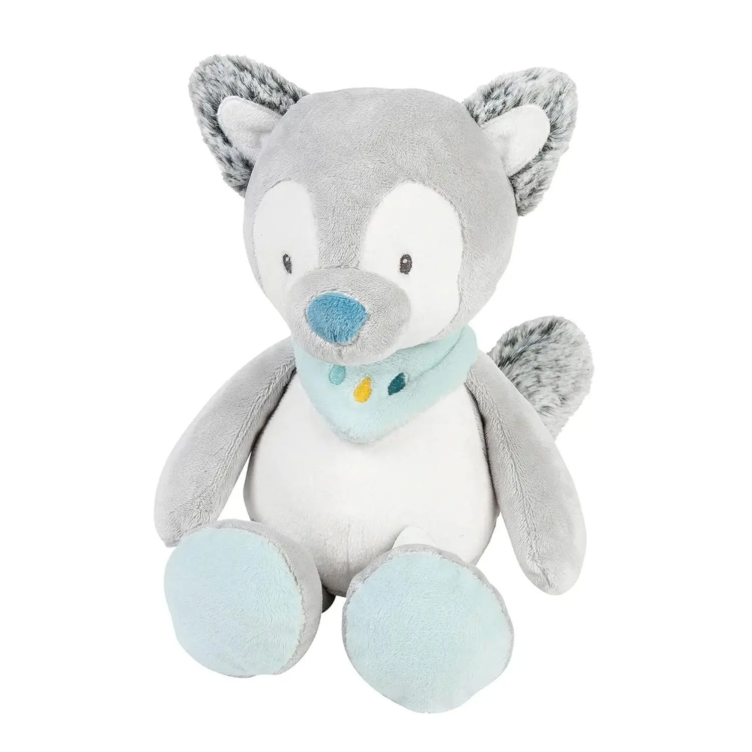 Grey 11 inches Cuddly Plush Toy Wolf  Promotes Motor Skills Easy Care Extra-Soft Material Machine Washable for children