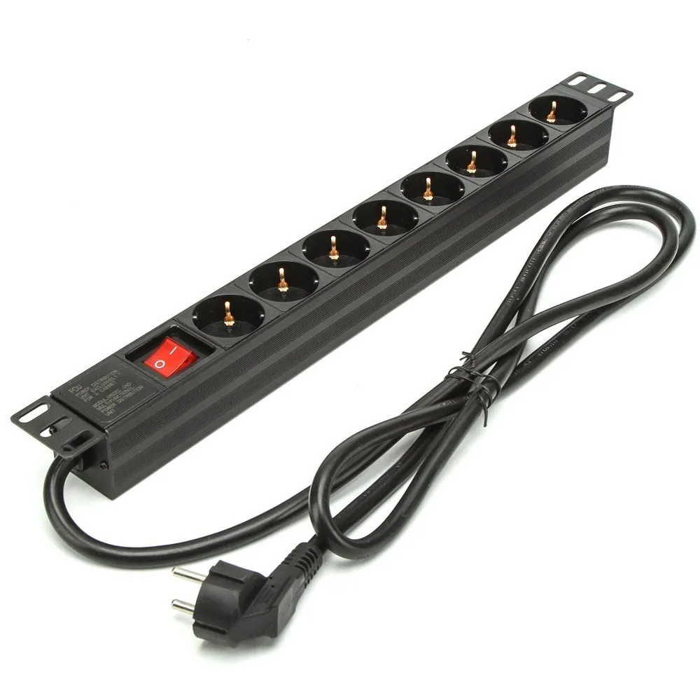 Germany type  1U PDU Rack Mount Power Distribution Units 110-250V Germany type 16A 8 Outlets Switch PDU