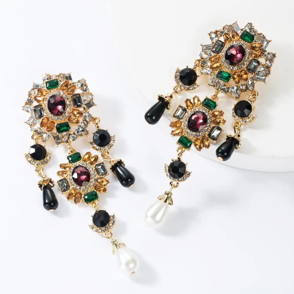 Multilayer Alloy Diamond Rhinestone Acrylic Imitation Pearl Earrings Stud Earrings