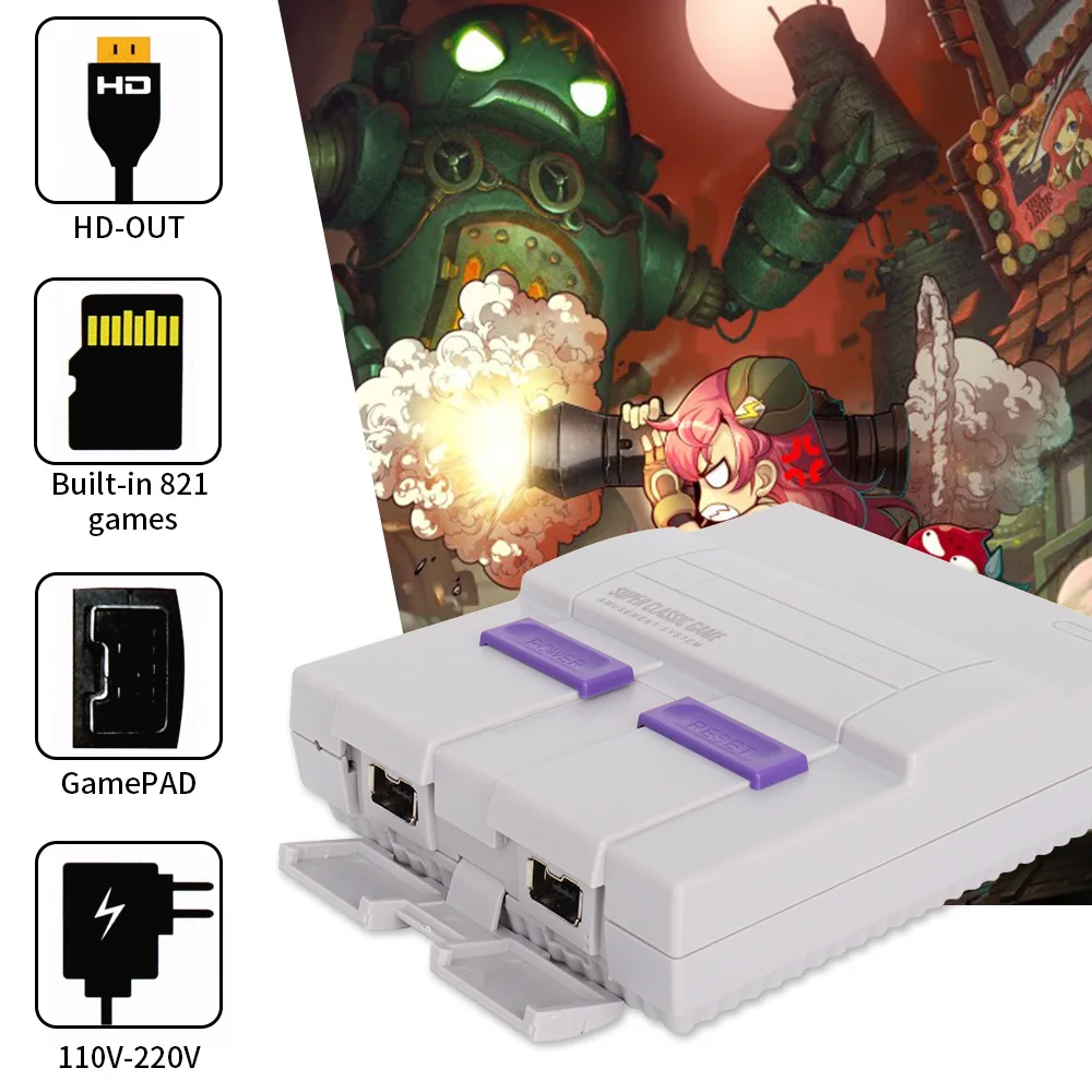  2021 Новый стиль супер мини SFC Ретро Классическая игровая консоль SNES встроенные 821 ТВ видеоигры с двумя