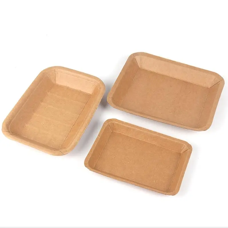 Compostable Paper Food Dish Disposable Biodegradable Fast Food Plate Brown Kraft Paper Tray