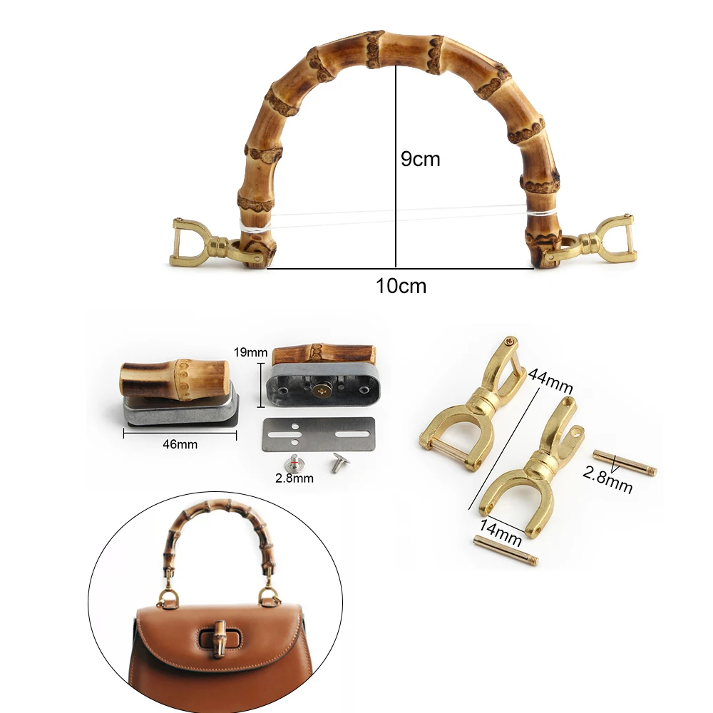 Customized Handbag Bags Making Set Real Bamboo Polished Handle Connector Twist Lock Round Natural Bamboo Handles
