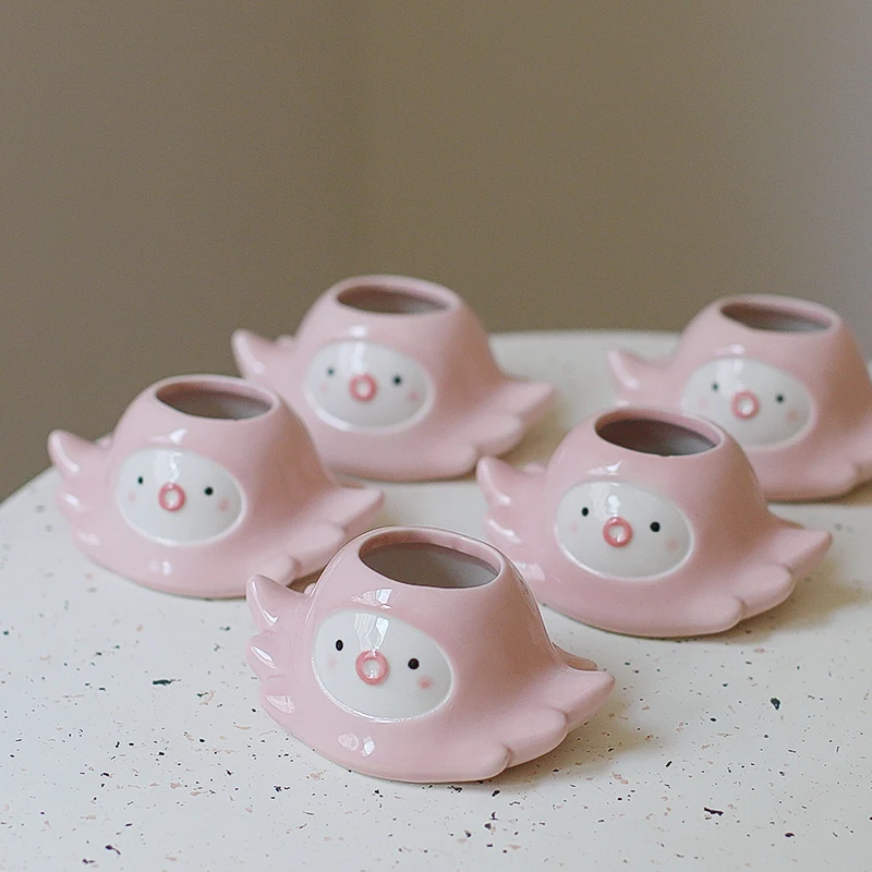 Cute Mini Home Garden Octopus Animal Shape Flower Pot Ceramic Succulent Planter Pink Plant Pots with Drain Hole