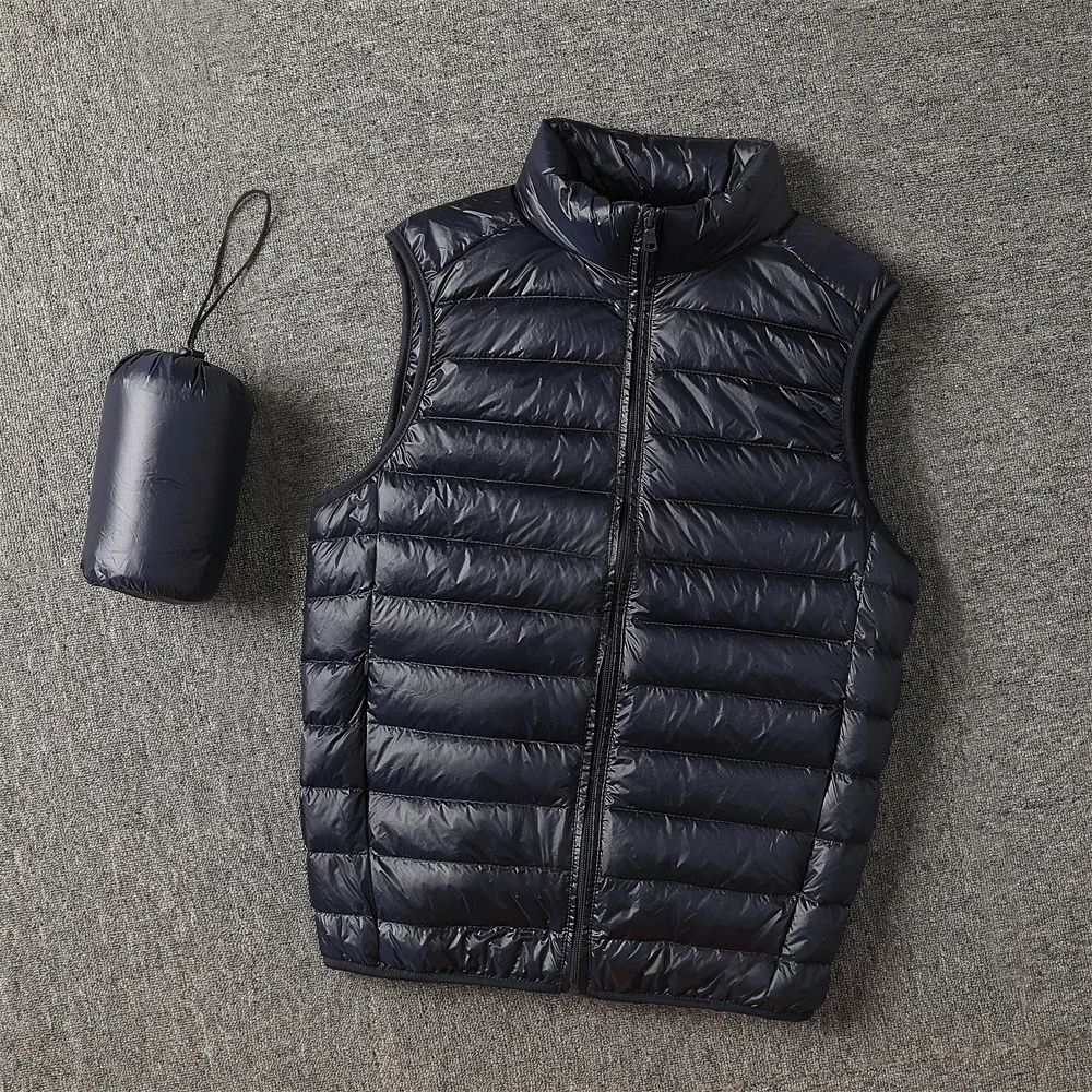 oem men packable ultra-light weight black puffer vest custom logo reversible quilted vest cotton puffer duck down vest
