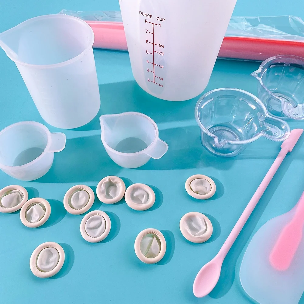 DM751 Silicone Resin Mini Measuring Cups Tool Set Measure Cups Silicone Spoons Pipettes Finger Cots for Epoxy Resin Mixing