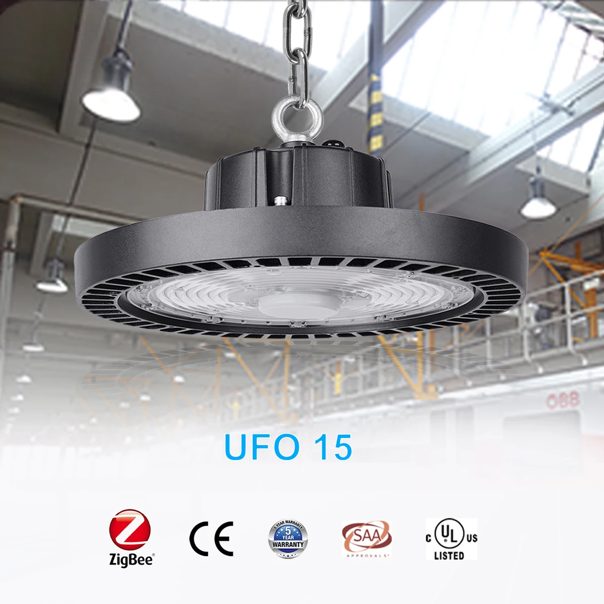 ETL DLC List IP65 UFO Led High Bay Light with Power & CCT Switchable Plug &Play Motion Sensor