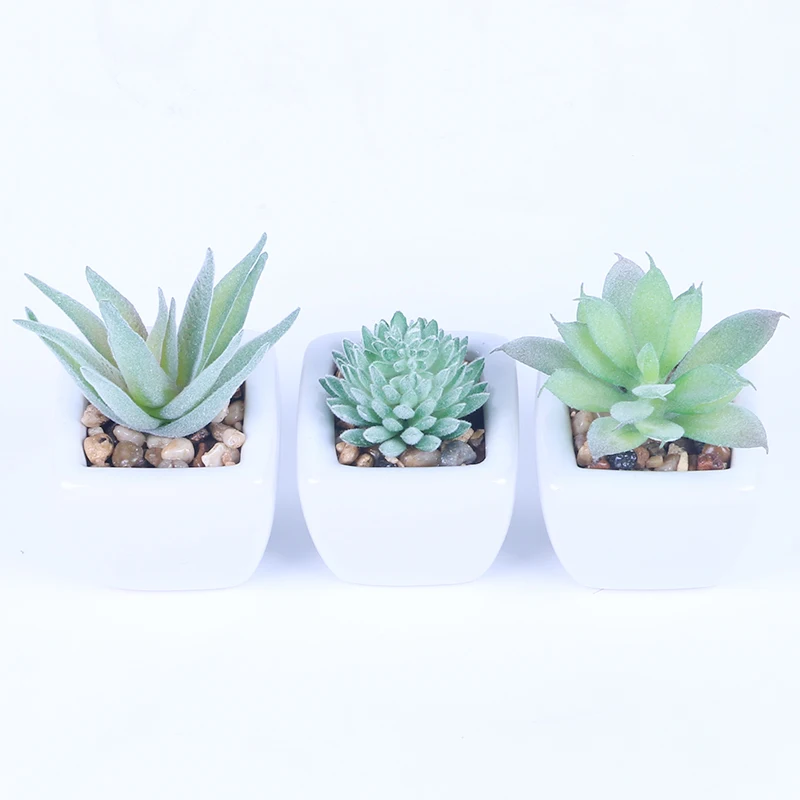 ES1165 3pcs Set Succulents Artificial Green Plants With Pots Decoration For Balcony Table Desktop