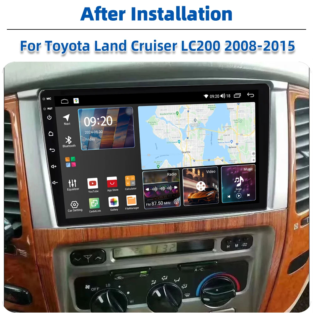 9 Inch Android Car Radio QLED Screen GPS Navigation CarPlay Auto Stereo Video Player For Toyota Land Cruiser  Lc100 2003-2016