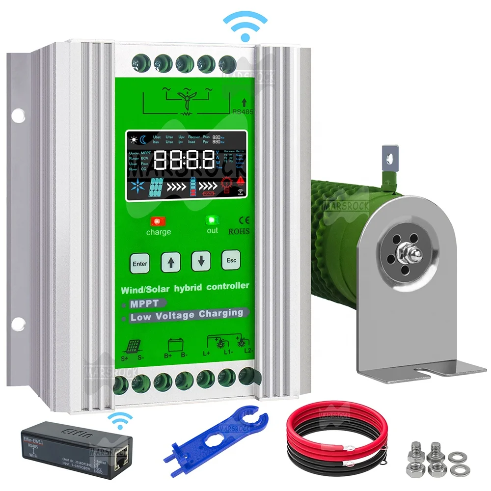 600W Wind Solar Hybrid Charge Controller with WIFI 12/24V AUTO Match MPPT Charge for Solar Panel Wind Turbine for Lithium Lead A