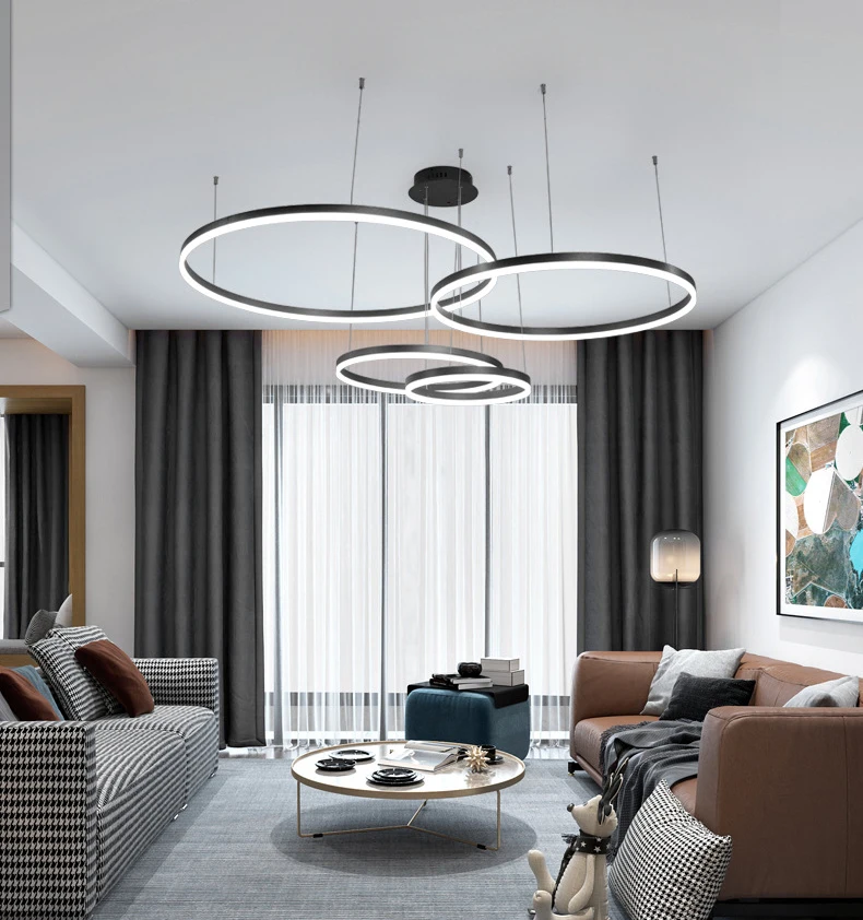 
Affordable Luxury Circle Ring Dimmable Acrylic Shade LED Chandelier for Living Room Hotel Loft 