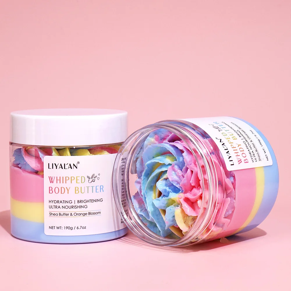 Private Label Vegan Fruit Soothes Dry Skin Hydrate Moisturizing Scented Rainbow Whipped Body Butter