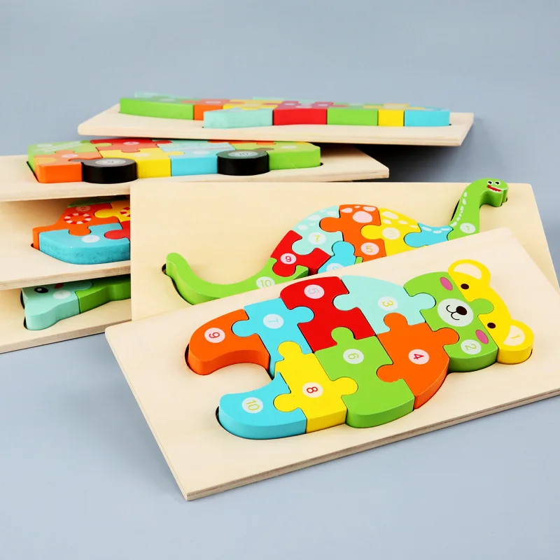 Горячая распродажа деревянные 3D-пазлы детская доска для раннего образования познание животных динозавров трехмерная цифровая головоломка