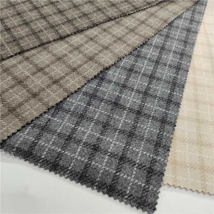 Shaoxing keqiao dty brush fabric Tartan plaid fabric polyester brushed tweed fabric for suit coat jacket