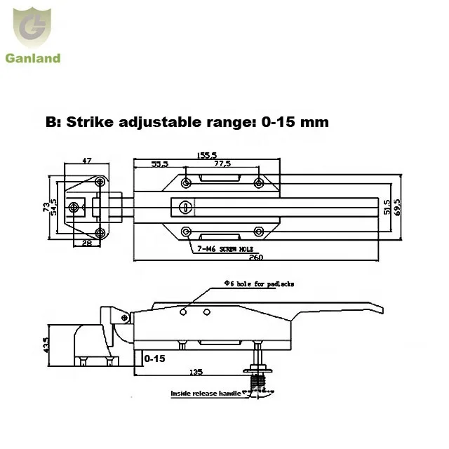 GL-18218-B Heavy Duty Walk In Door Latch With Offset Strike And Lock