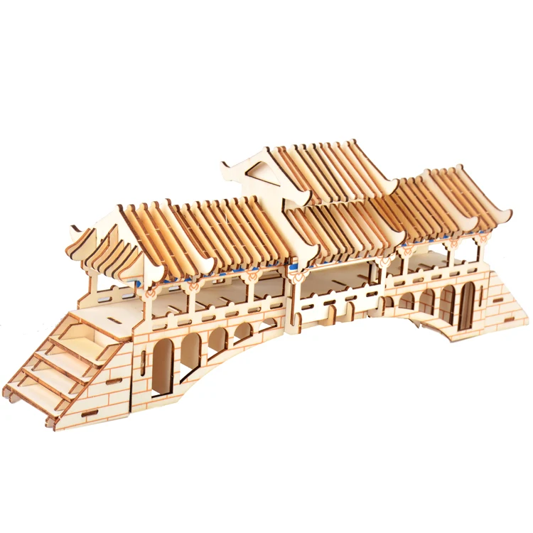 newest design Covered Bridges laser cutting 3D wooden puzzle  for educational toy model