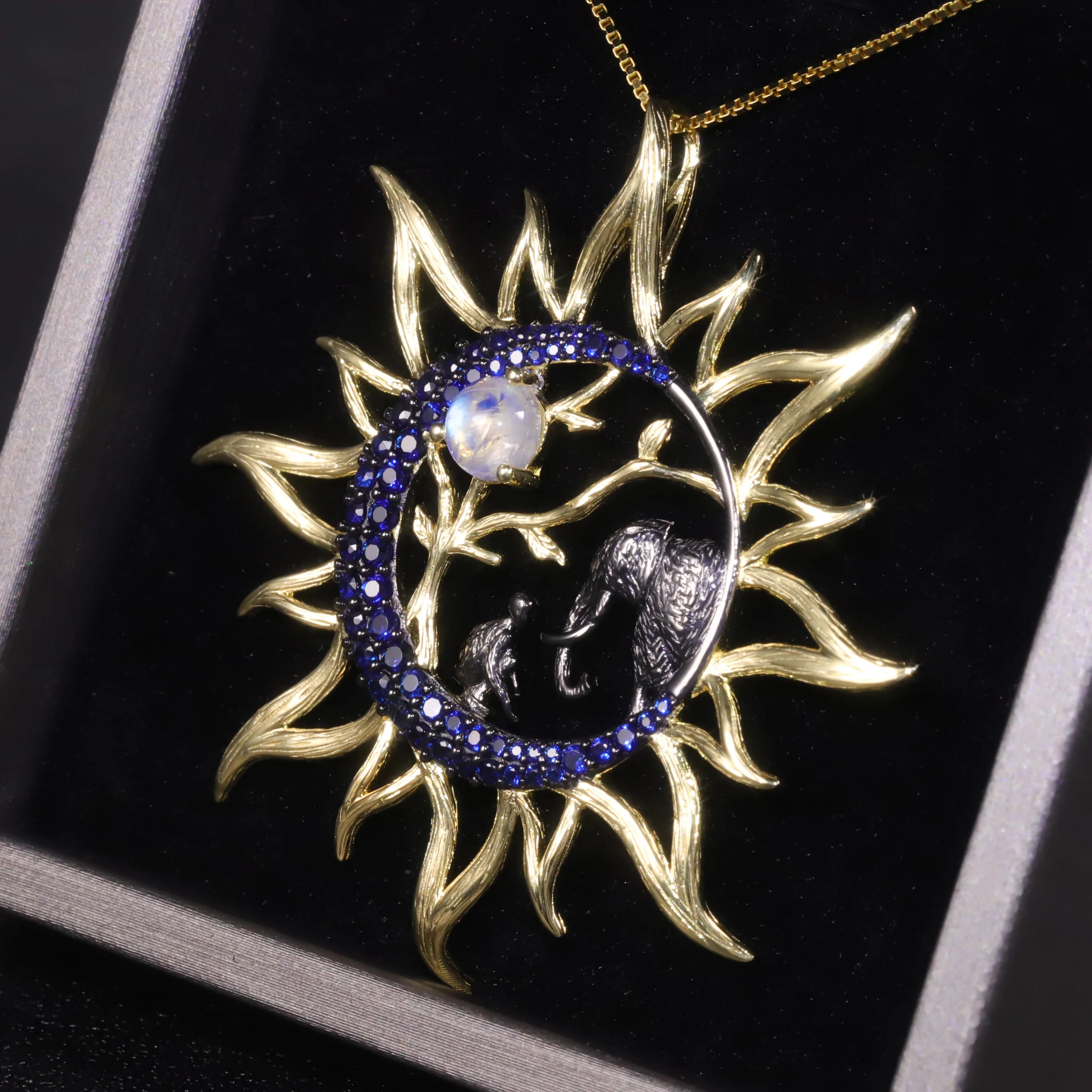 C8096 Custom Jewelry Solutions June Birthstone Big Pendant Designs Large Sun Designs Rainbow Moonstone Pendant