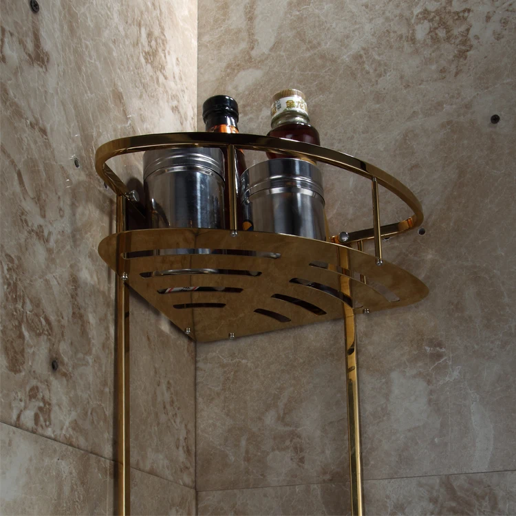 
2019 High Quality Metal Kitchen Bathroom wall Hanging Dual Tier Corner Storage Rack 