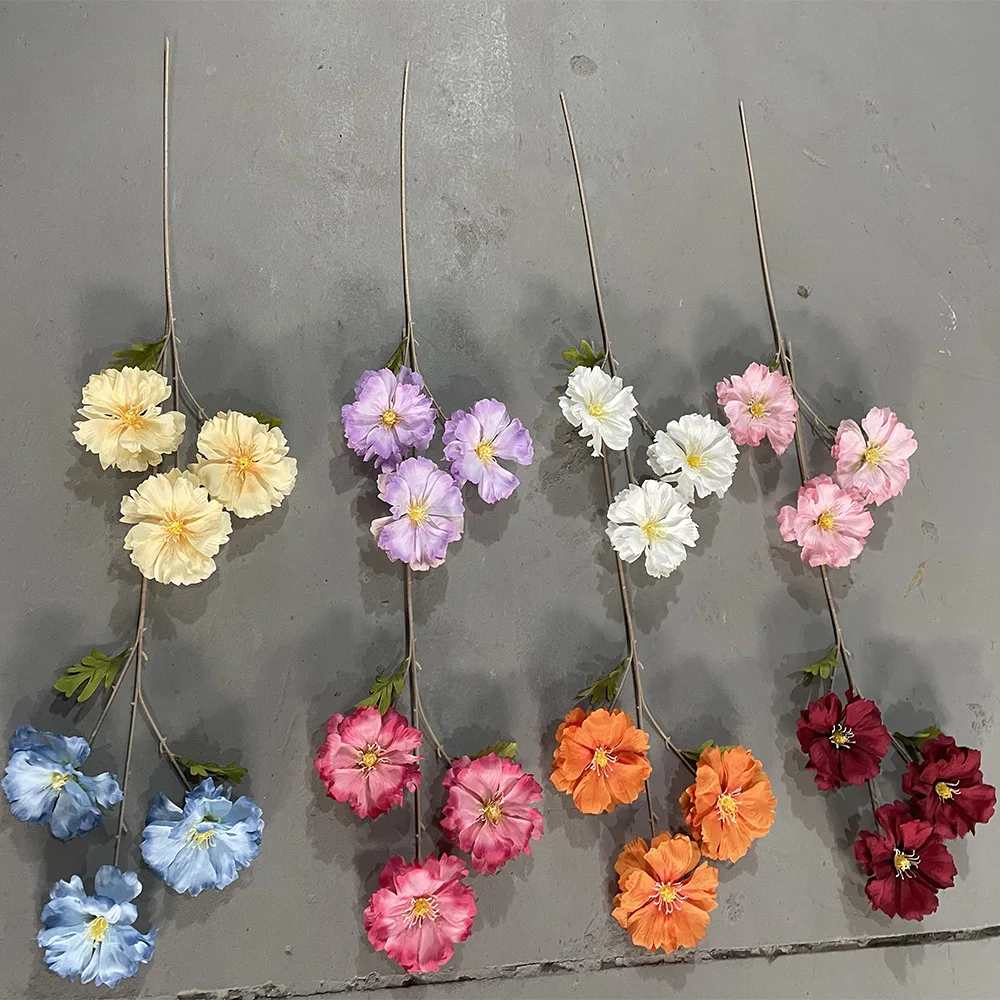 EG-WD02 Elegant 3 Heads Wholesale Home Wedding Decor Blue White Fake Silk Artificial Orchid Flowers