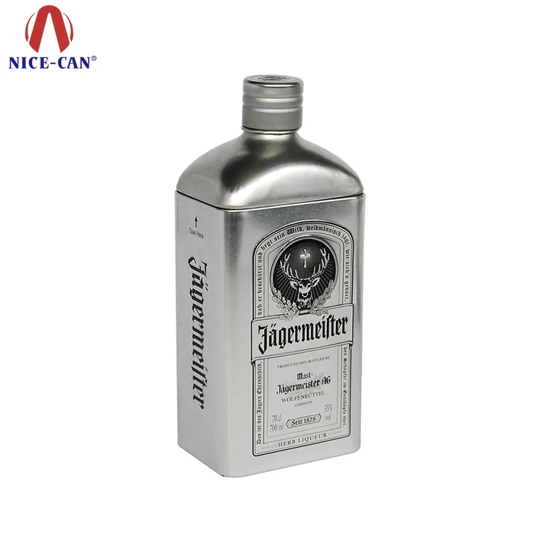 Nice-can Factory Wine Bottle Shape Tin Box Custom Printed Metal Tin Beverage Bottle Alcohol Whisky Tin Can