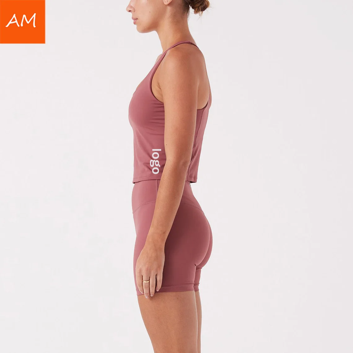 Custom Logo Nylon Double Liner Tank Top Thick Straps Yoga Racer Back Tank Top  Fitness Active Wear Tank Top For Women