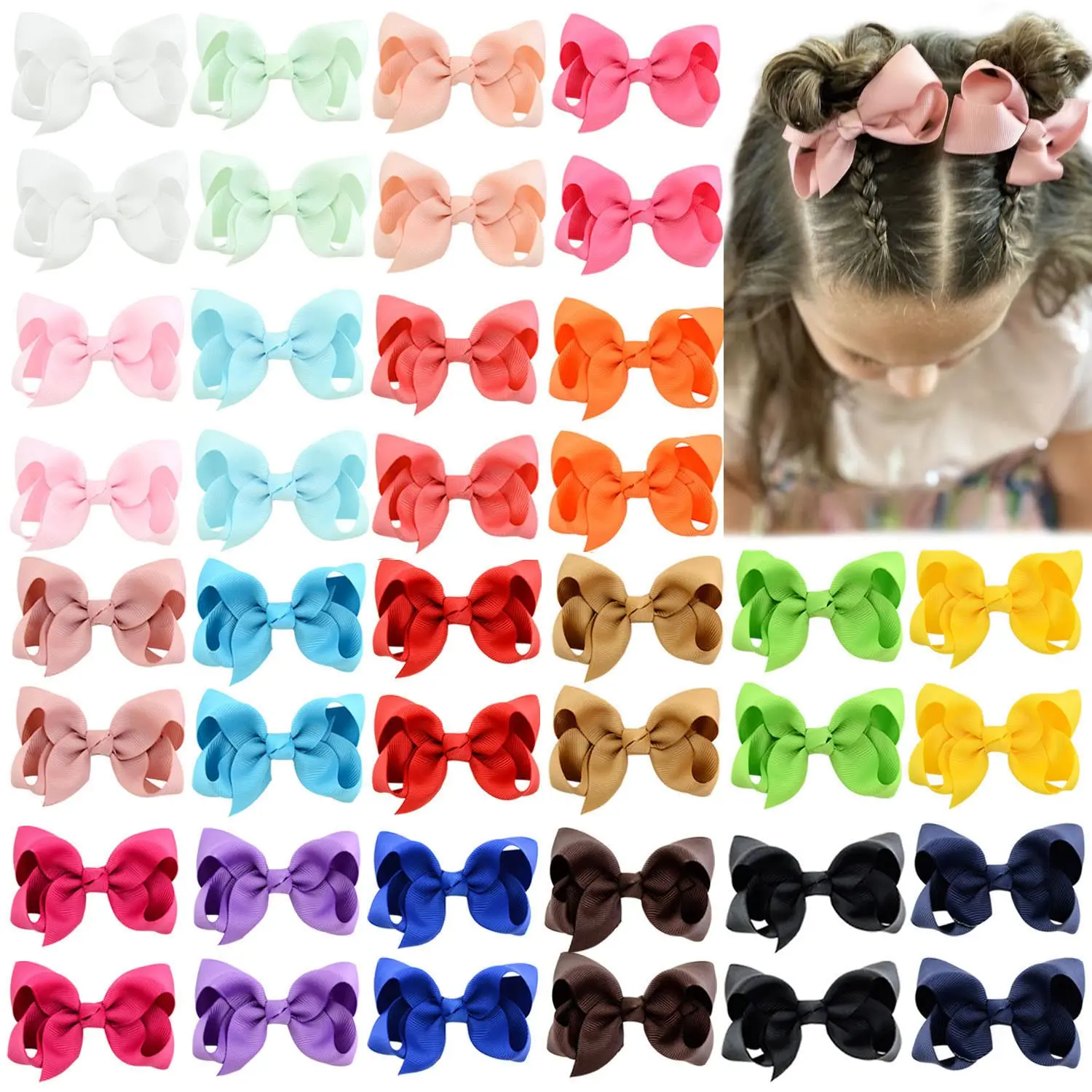 40PCS 3Inch Hair Bows for Girls Grosgrain Ribbon Toddler Hair Accessories with Alligator Clips for Toddlers Baby Girls Kids