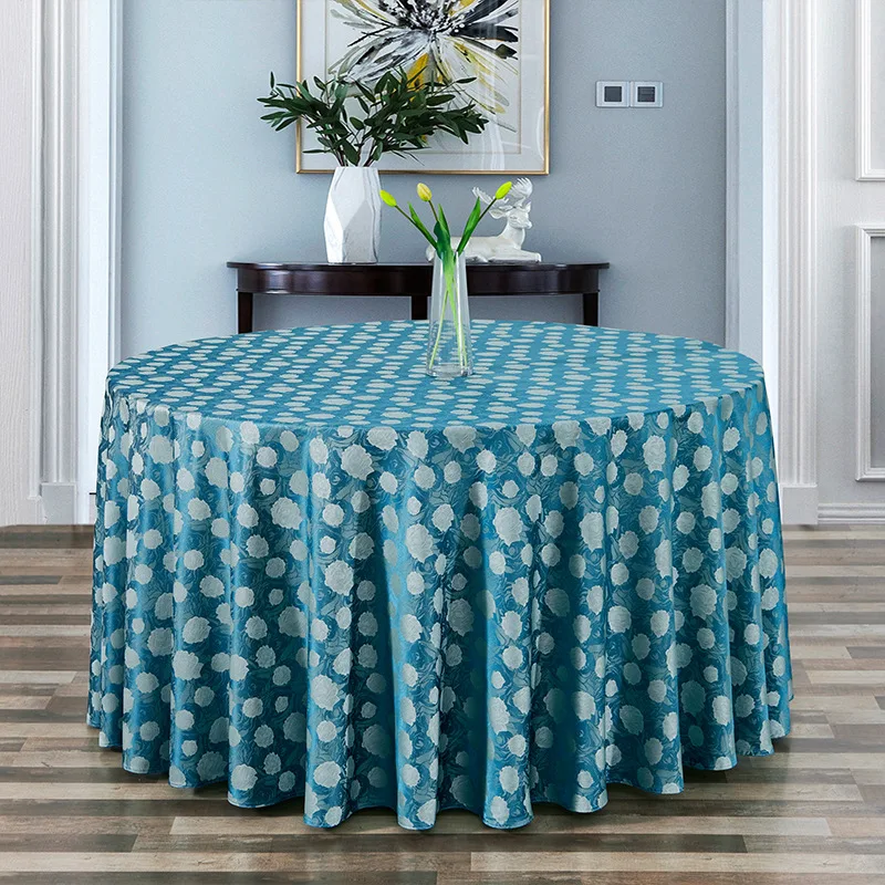 Custom polyester jacquard fabric Chinese non-ironing large round table tablecloth hotel napkins easy to wash wedding tablecloth
