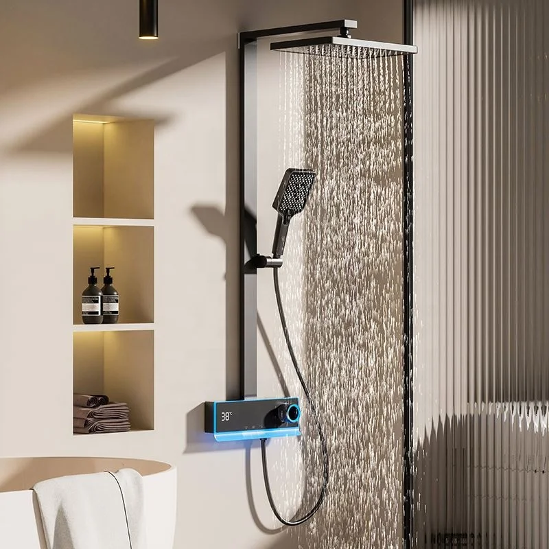 Настенный черный рояль светодиодный цифровой Интеллектуальный термостат роскошный кран высокого давления квадратный набор насадки для душа