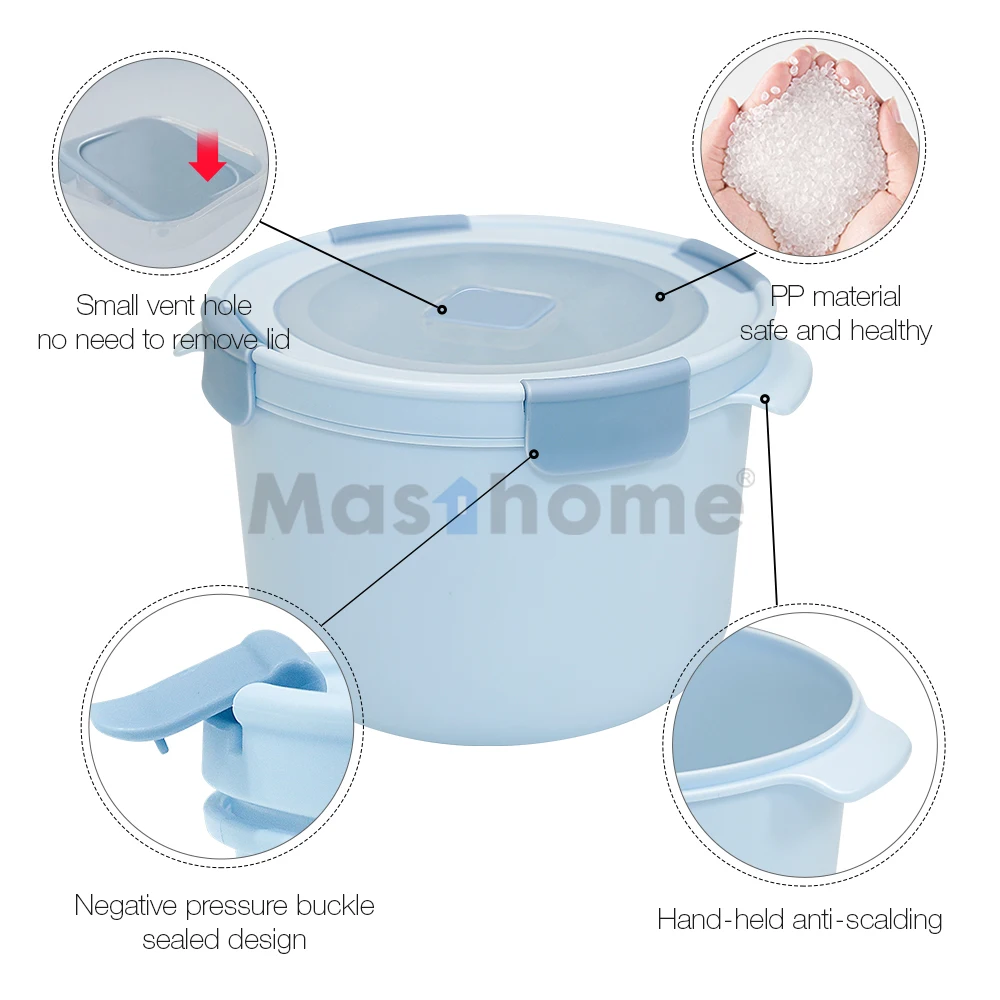 Masthome Office School Plastic Microwaveable Food Container Rice Cooker Microwavable Bowls Lunch Box