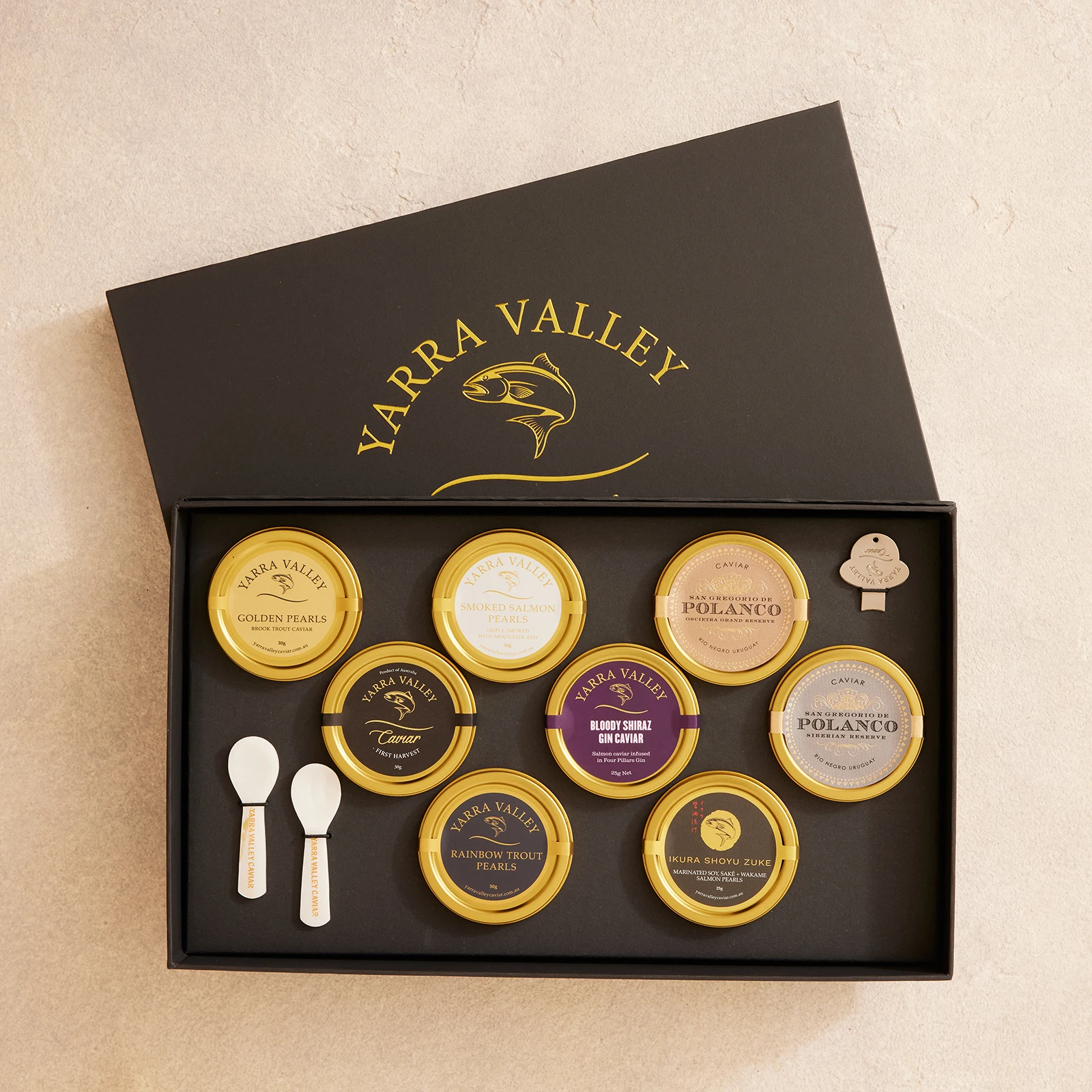 Custom Logo Russian Salmon Flying Fish Spoon Pearl Caviare Packaging Box Top Lid Package Caviar Gift Paper Box