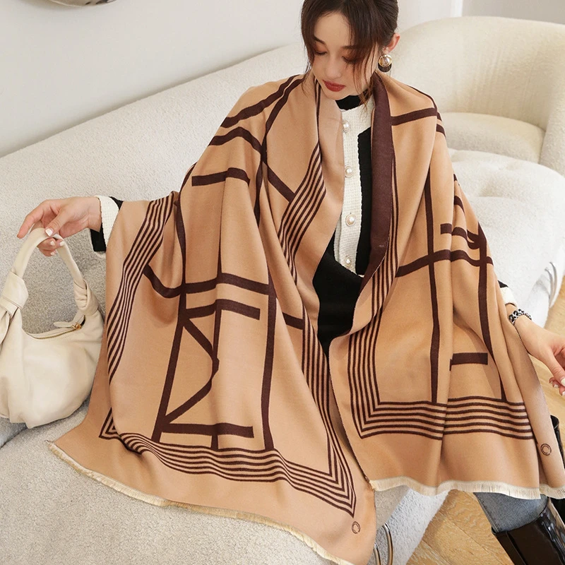 2022 ladies double sided luxury designer inspired warm scarves winter black extra long pashmina shawls cashmere scarf